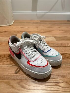 Nike White Leather Low Shadow Air Force 1 Sneakers